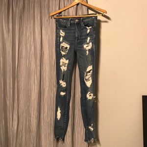 AEO super hi rise jegging distressed jeans